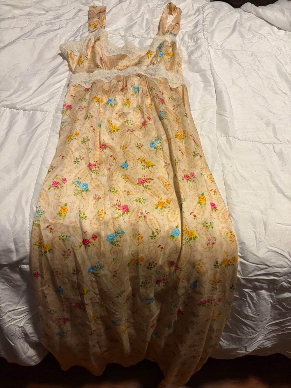 Spell. Floral Lace Trim Sundress - Cream with Multicolor Roses - Picture 2 of 4